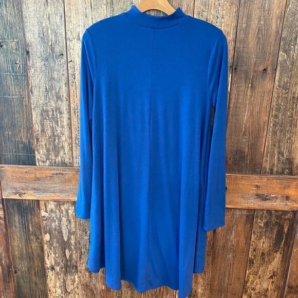 Zenna Premium Sz S Royal Blue Mock Neck Long Sleeve Swing Dress - Picture 4 of 10